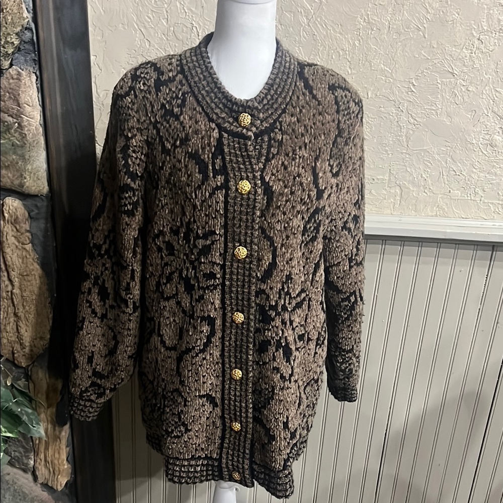 Tempo Paris Black and Brown Knit Cardigan